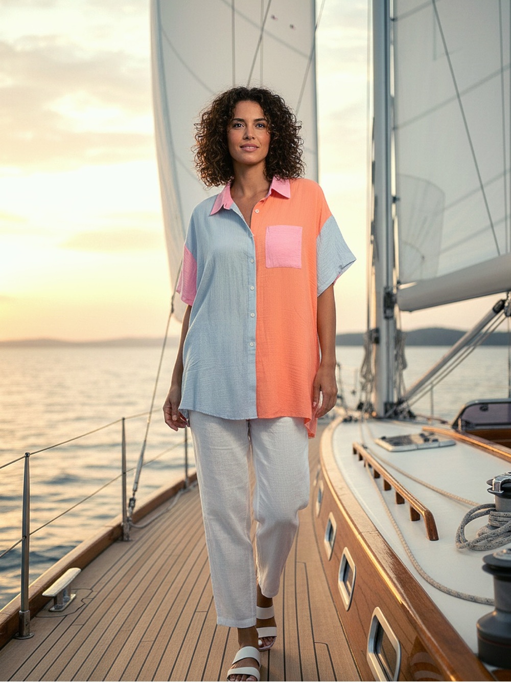 Oversized Cotton Pastel Colorblock Button Down Shirt NWT 28”ptp